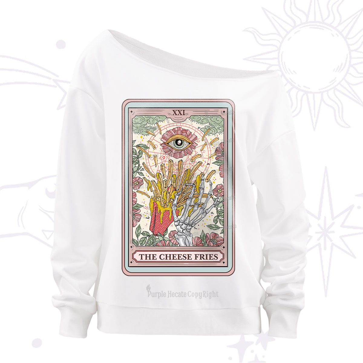 Purplehecate The Cheese Fries Tarot Off The Shoulder Sweatshirt