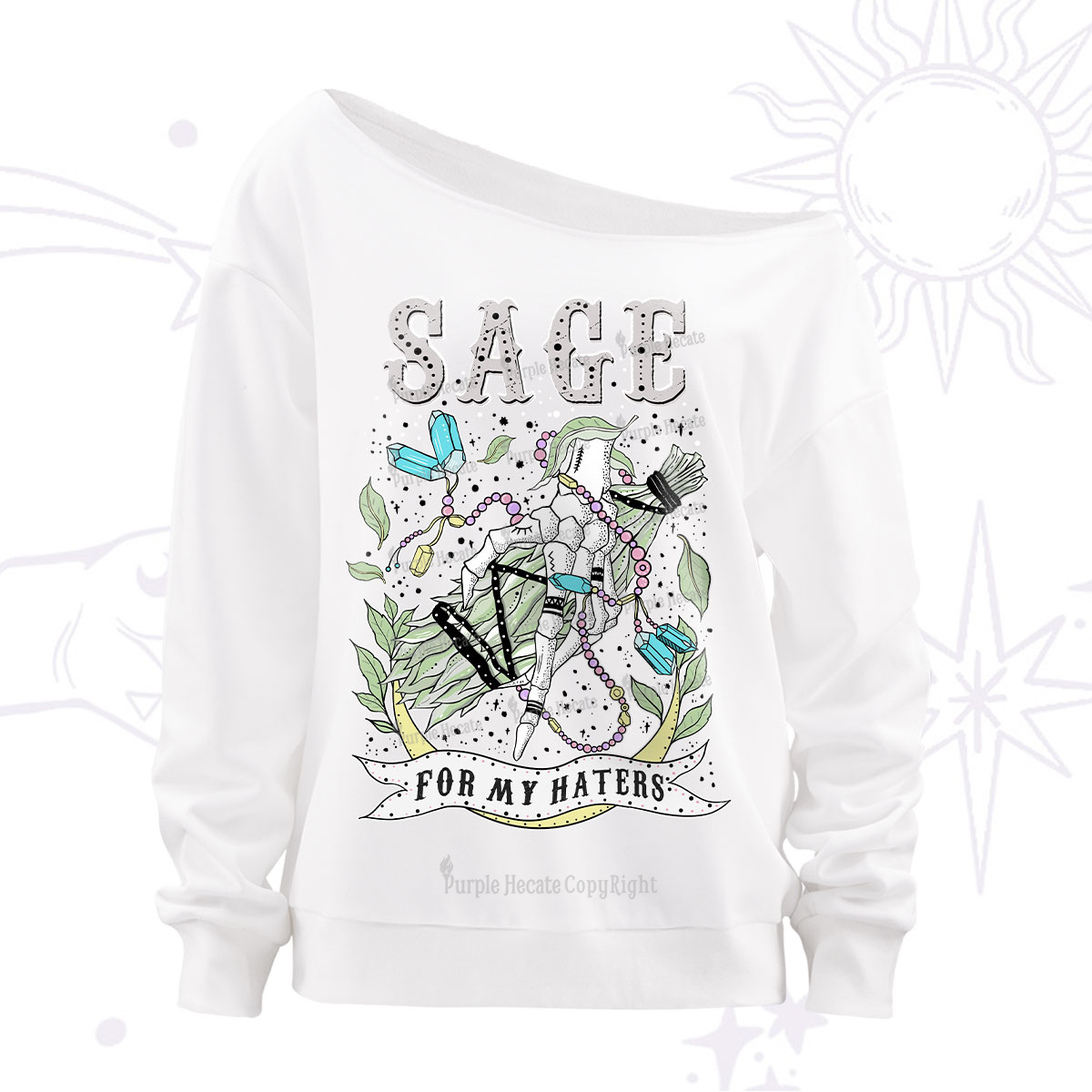 Purplehecate Sage For My Haters Off The Shoulder Sweatshirt