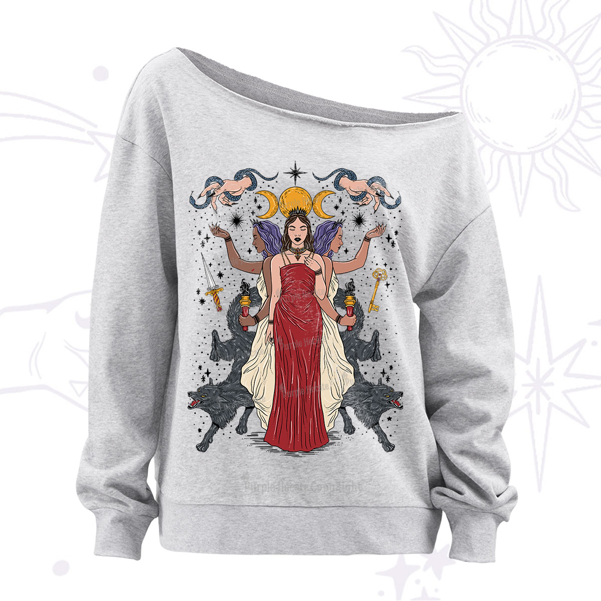 Purplehecate The Triple Goddess Hecate Off The Shoulder Sweatshirt