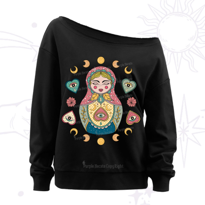 Purplehecate Nesting Doll Off The Shoulder Sweatshirt