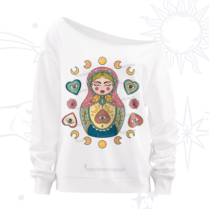 Purplehecate Nesting Doll Off The Shoulder Sweatshirt