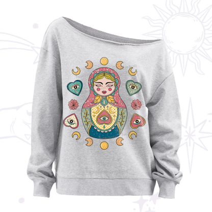 Purplehecate Nesting Doll Off The Shoulder Sweatshirt