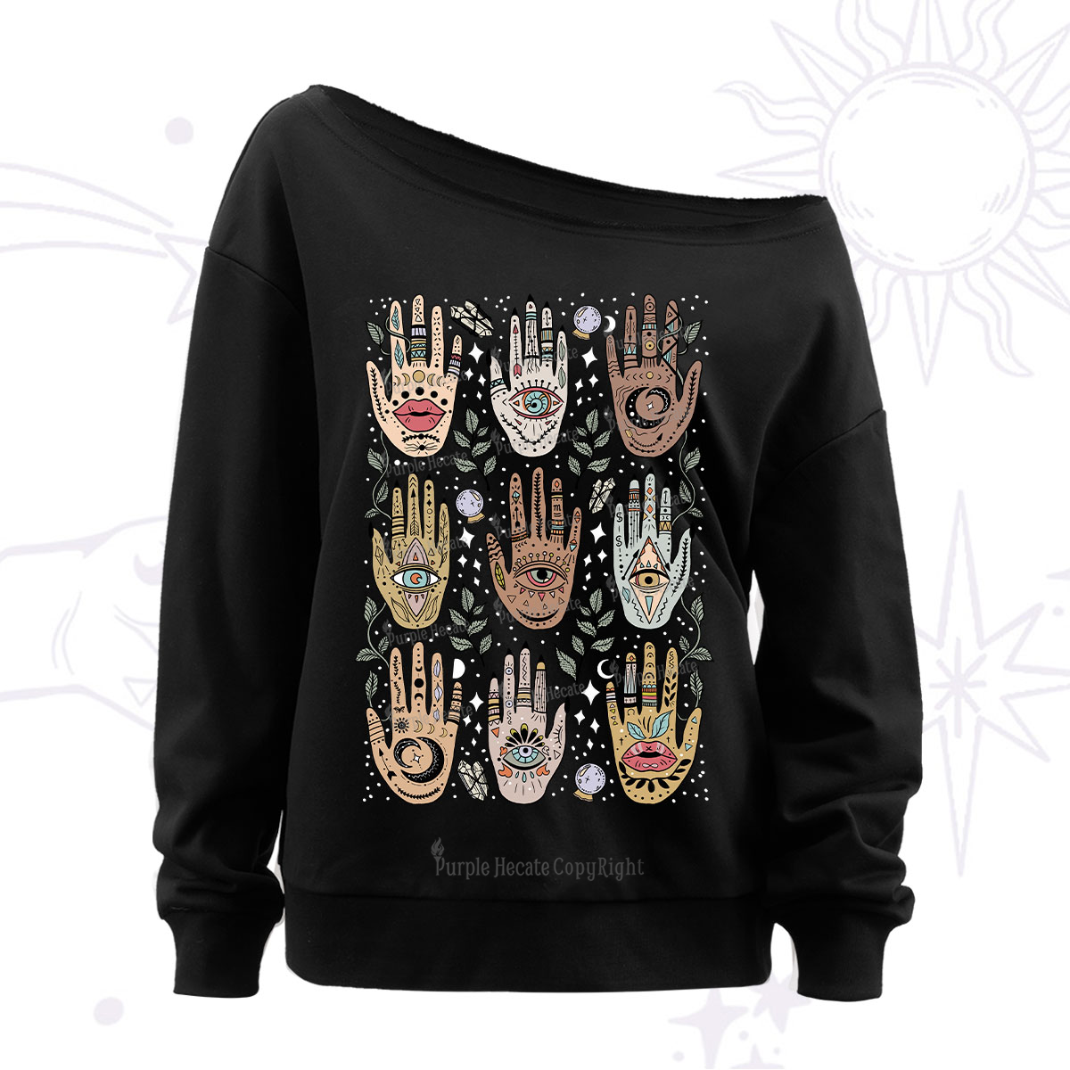 Purplehecate Helping Hands Off The Shoulder Sweatshirt