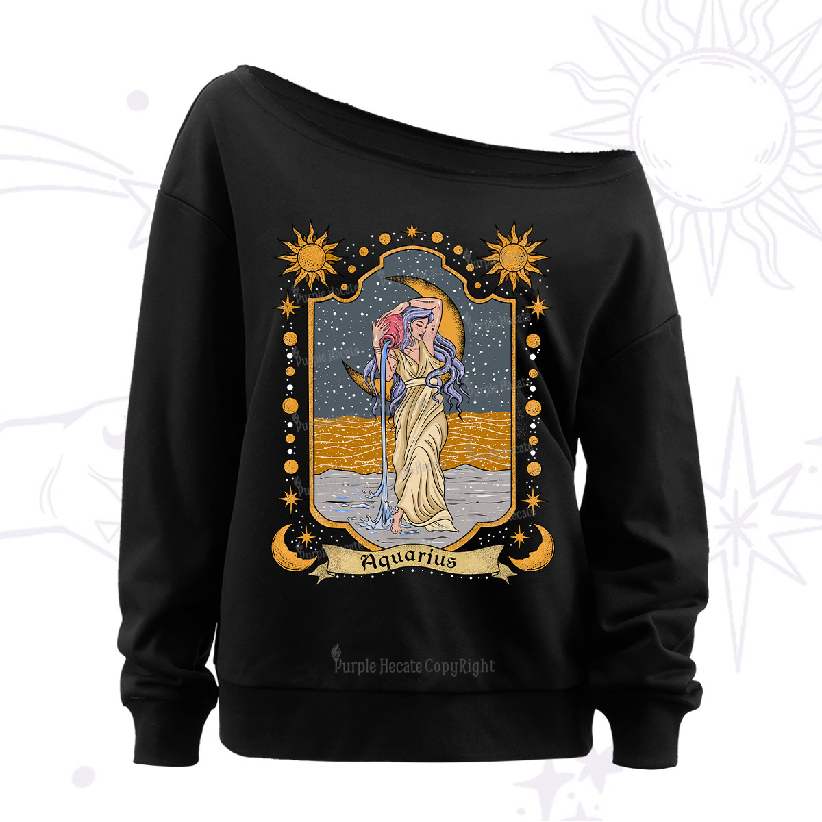 Purplehecate Aquarius Zodiac Off The Shoulder Sweatshirt