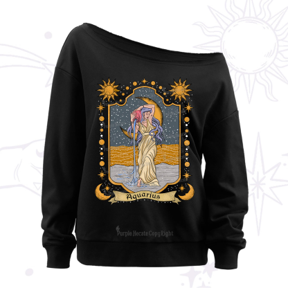 Purplehecate Aquarius Zodiac Off The Shoulder Sweatshirt