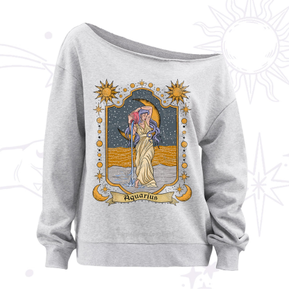 Purplehecate Aquarius Zodiac Off The Shoulder Sweatshirt
