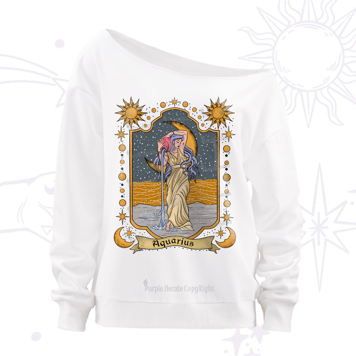 Purplehecate Aquarius Zodiac Off The Shoulder Sweatshirt