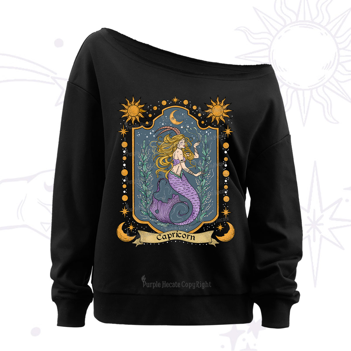 Purplehecate Capricorn Zodiac Off The Shoulder Sweatshirt