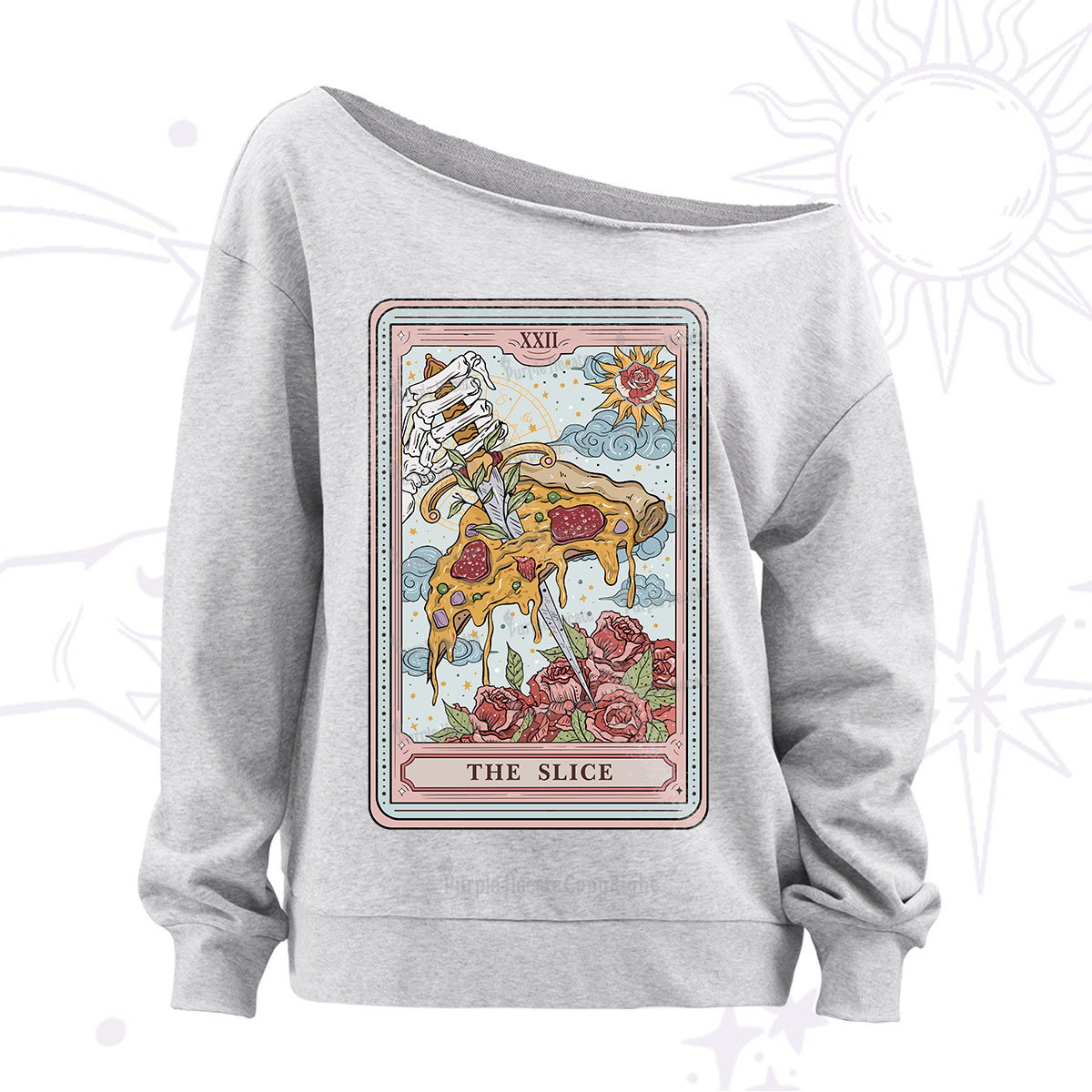 Purplehecate The Slice Food Tarot Off The Shoulder Sweatshirt