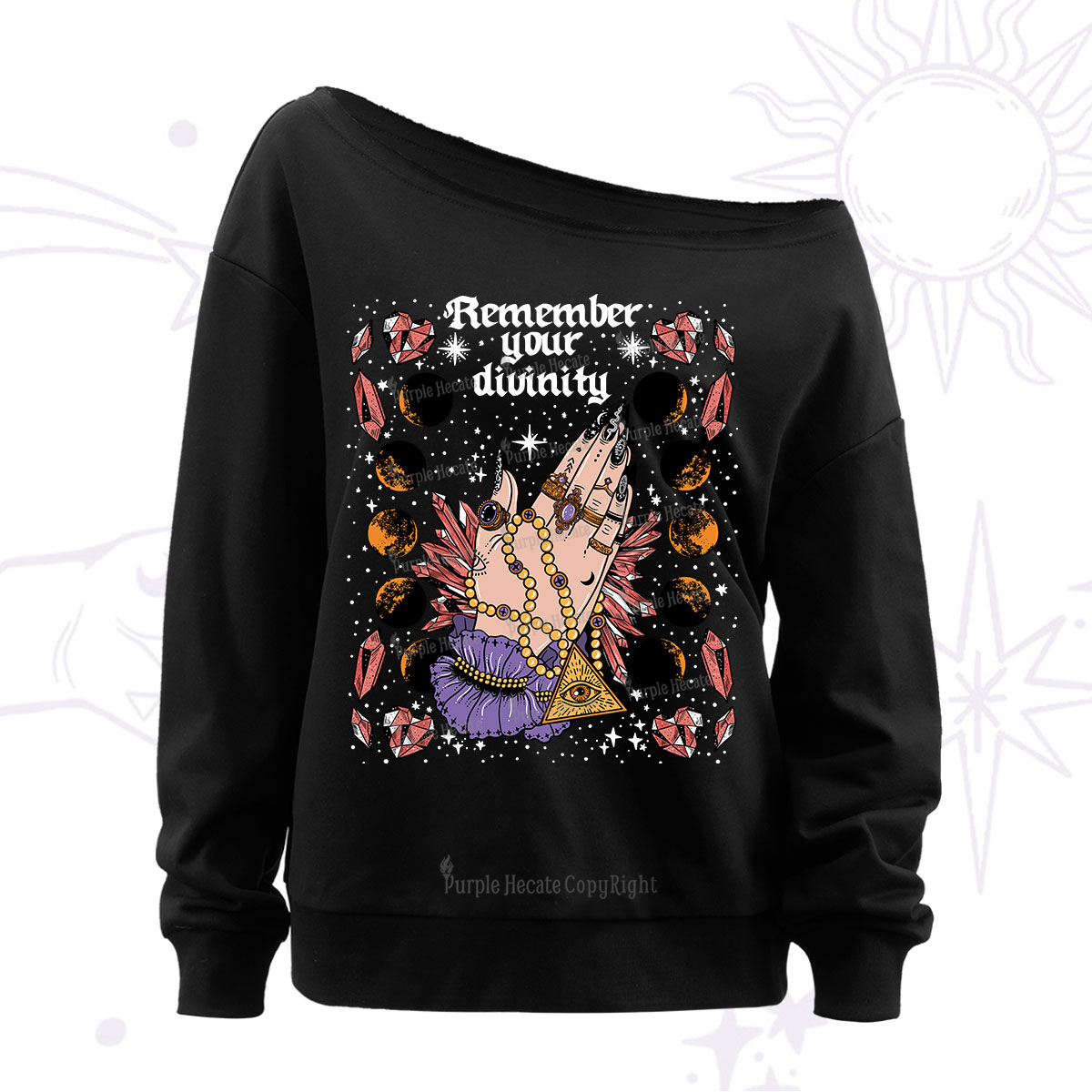 Purplehecate Remember Your Divinity Off The Shoulder Sweatshirt