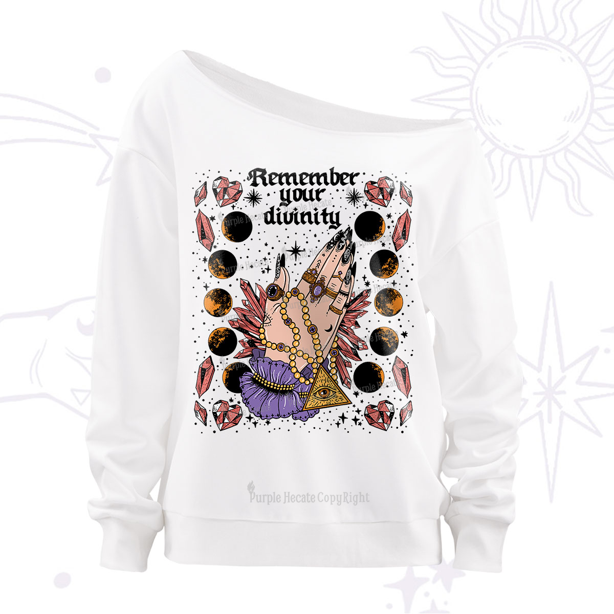 Purplehecate Remember Your Divinity Off The Shoulder Sweatshirt