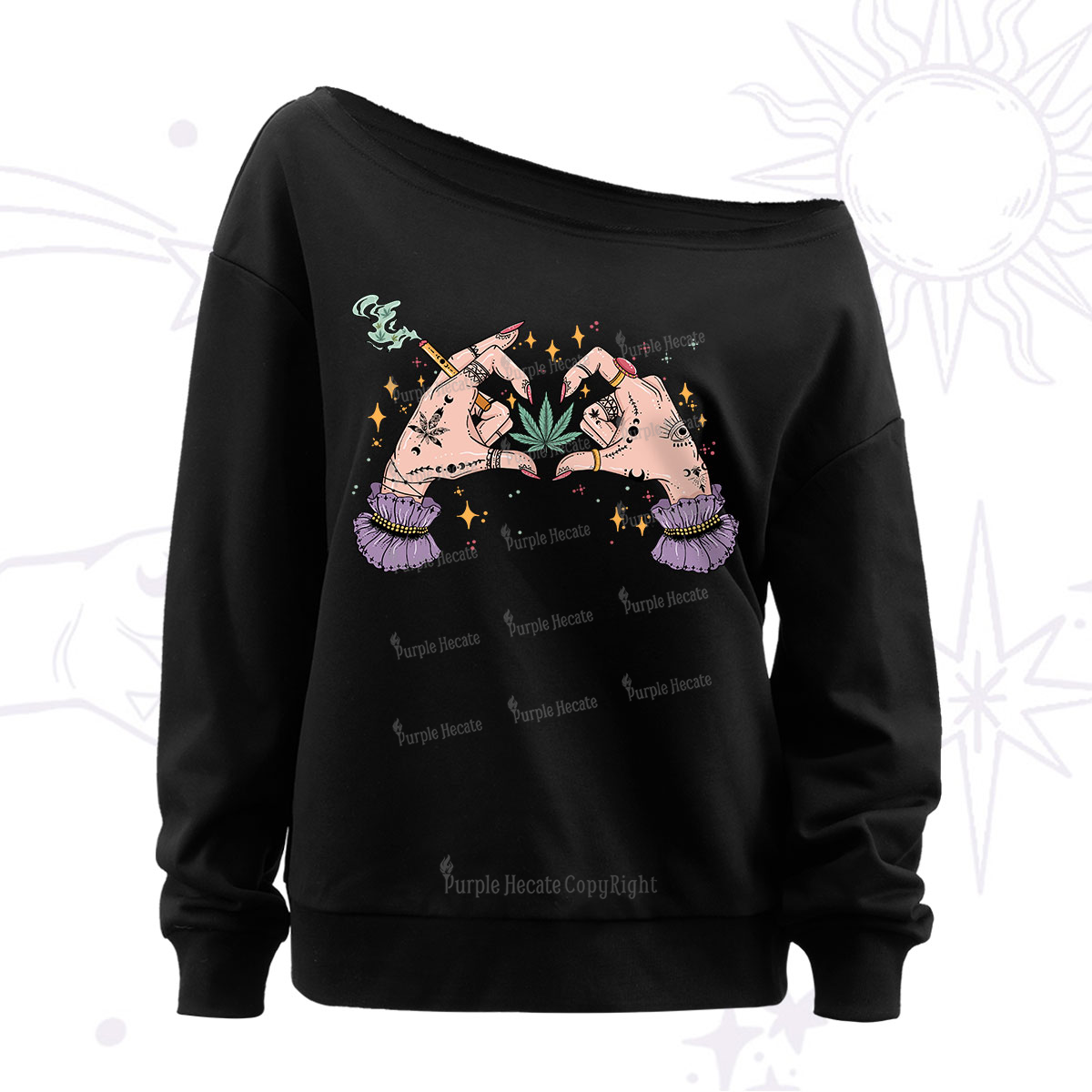 Purplehecate You're Never Alone If You Have Weed Off The Shoulder Sweatshirt
