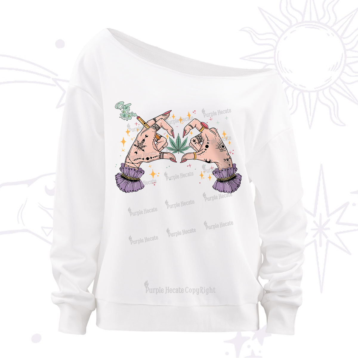 Purplehecate You're Never Alone If You Have Weed Off The Shoulder Sweatshirt