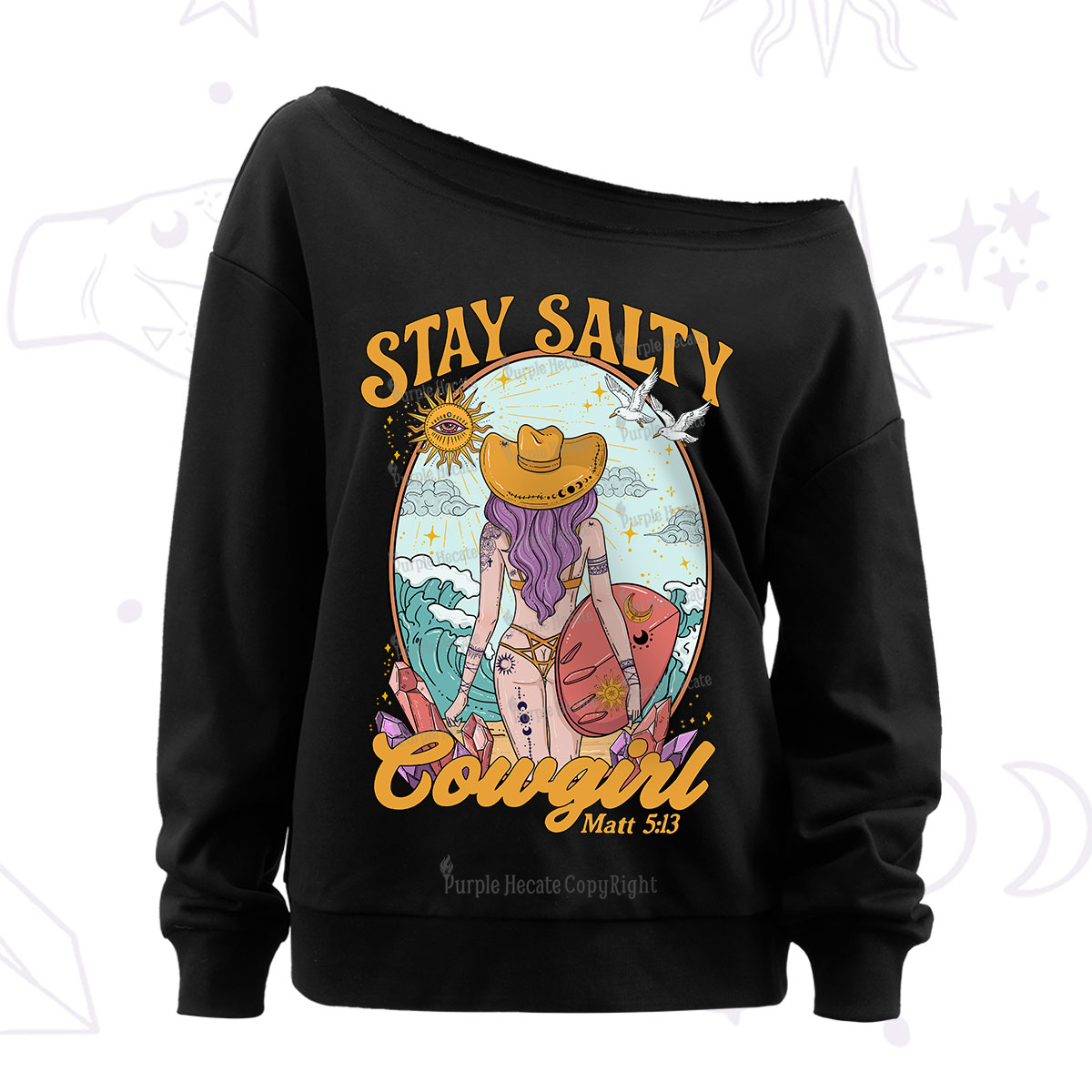 Purplehecate Stay Salty Cowgirl Off The Shoulder Sweatshirt