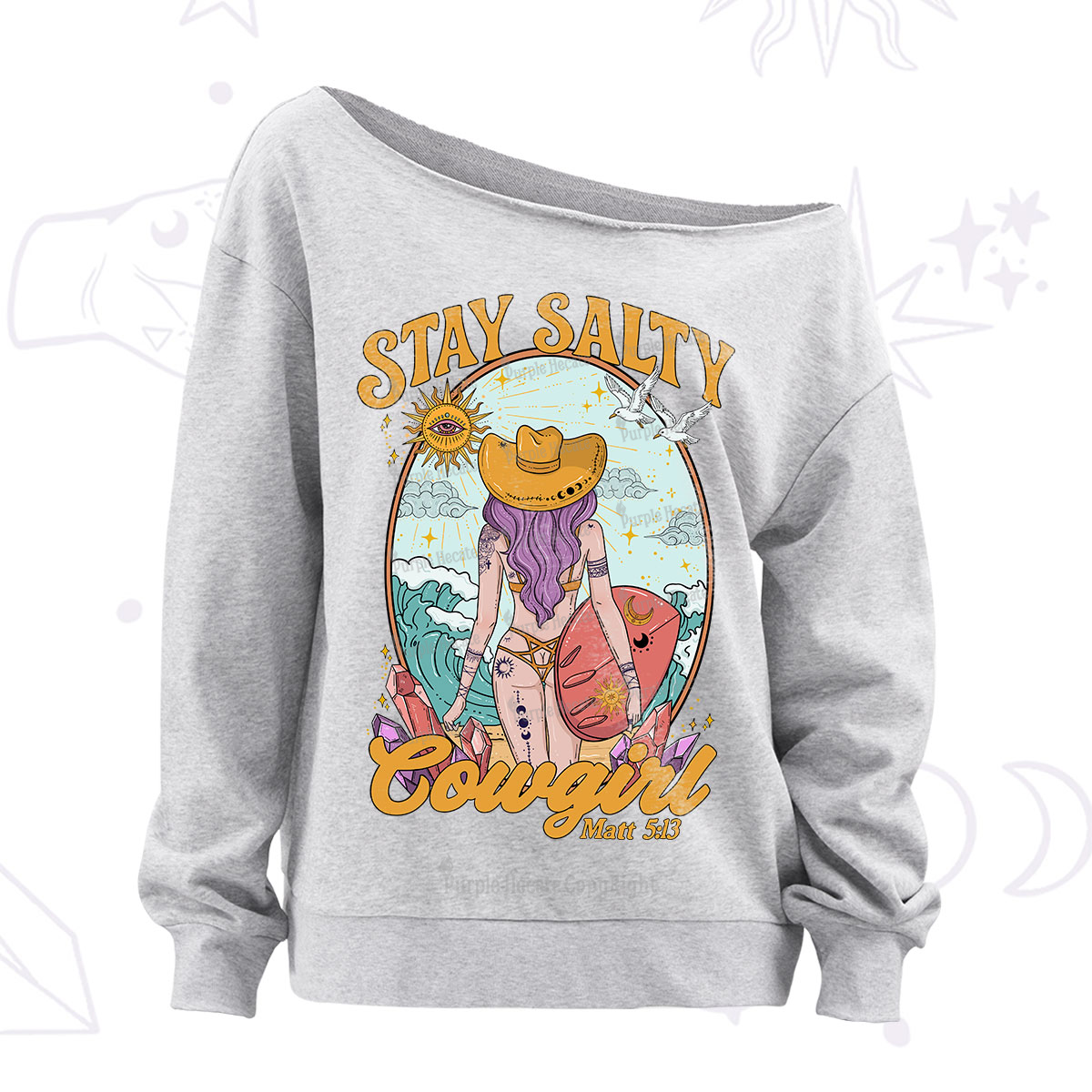 Purplehecate Stay Salty Cowgirl Off The Shoulder Sweatshirt