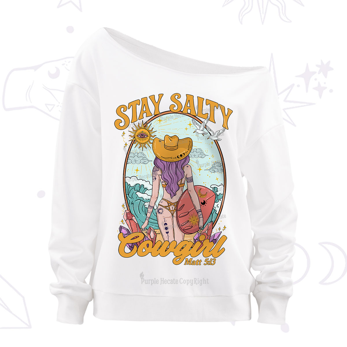 Purplehecate Stay Salty Cowgirl Off The Shoulder Sweatshirt