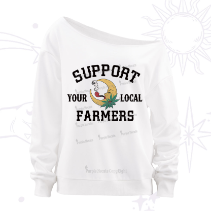Purplehecate Support Your Local Farmer Off The Shoulder Sweatshirt