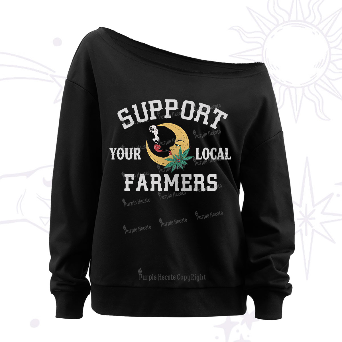 Purplehecate Support Your Local Farmer Off The Shoulder Sweatshirt