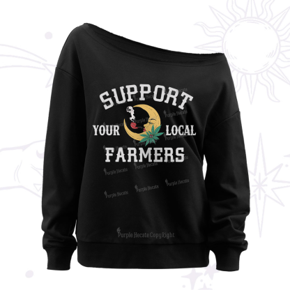 Purplehecate Support Your Local Farmer Off The Shoulder Sweatshirt