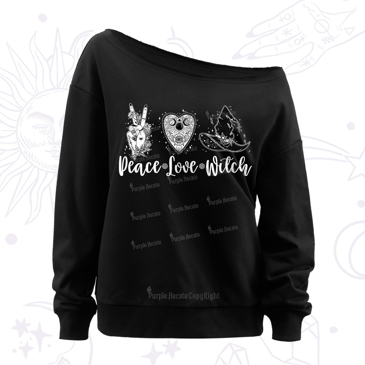 Purplehecate Peace Love Witch Off The Shoulder Sweatshirt