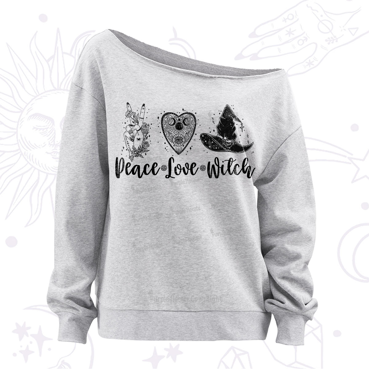 Purplehecate Peace Love Witch Off The Shoulder Sweatshirt