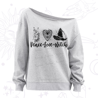 Purplehecate Peace Love Witch Off The Shoulder Sweatshirt