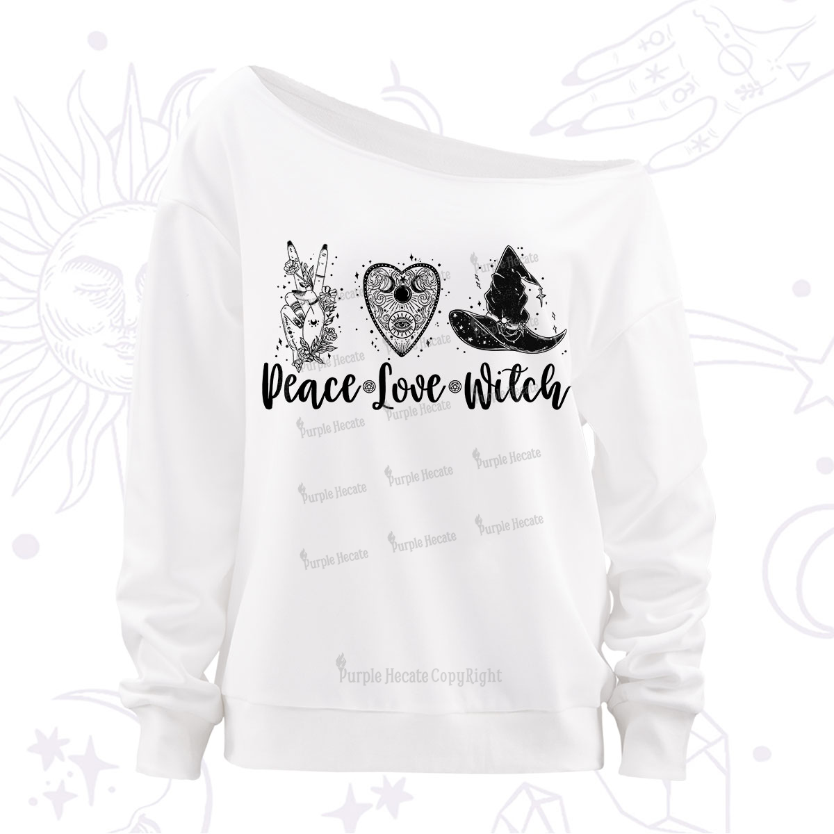 Purplehecate Peace Love Witch Off The Shoulder Sweatshirt