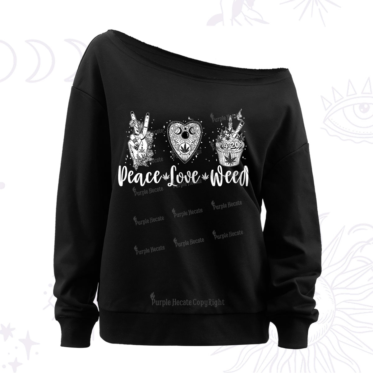 Purplehecate Peace Love Weed Off The Shoulder Sweatshirt