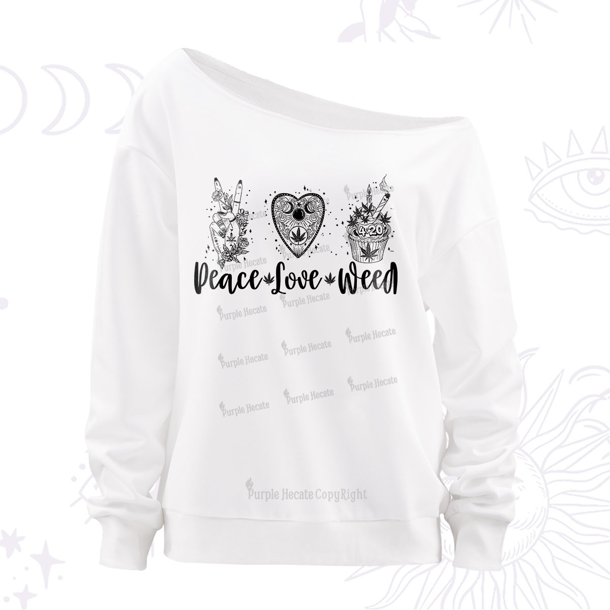 Purplehecate Peace Love Weed Off The Shoulder Sweatshirt