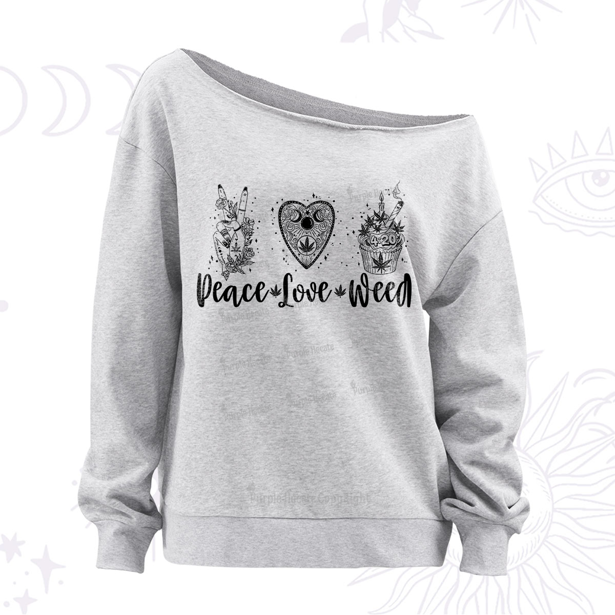 Purplehecate Peace Love Weed Off The Shoulder Sweatshirt