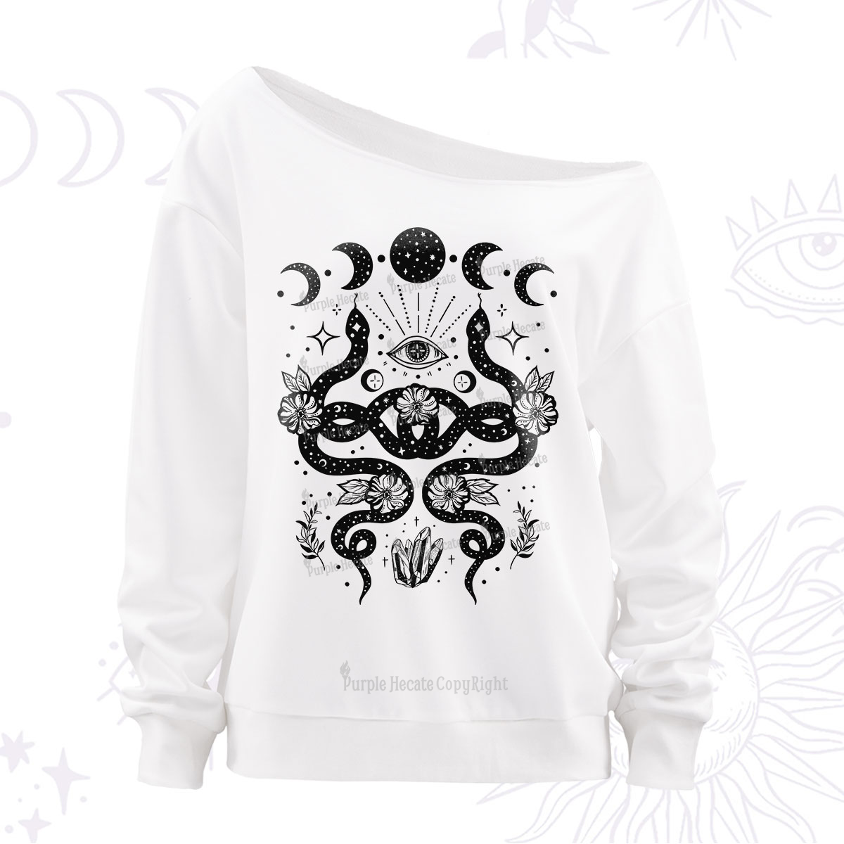 Purplehecate The You Can Learn Latte Art Oracle Card Off The Shoulder Sweatshirt