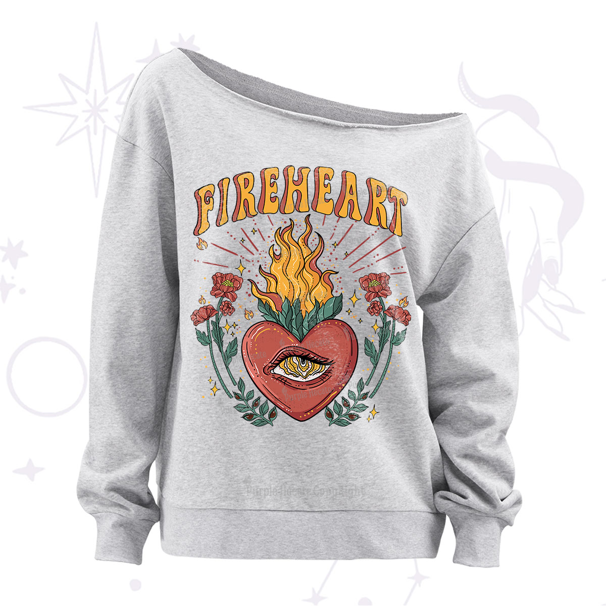 Purplehecate Fireheart Off The Shoulder Sweatshirt
