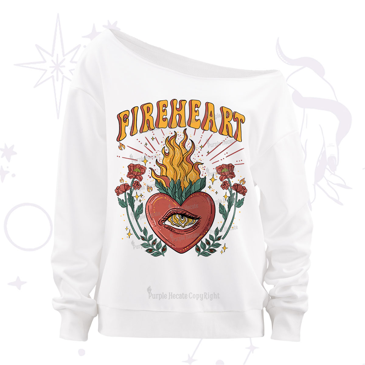 Purplehecate Fireheart Off The Shoulder Sweatshirt