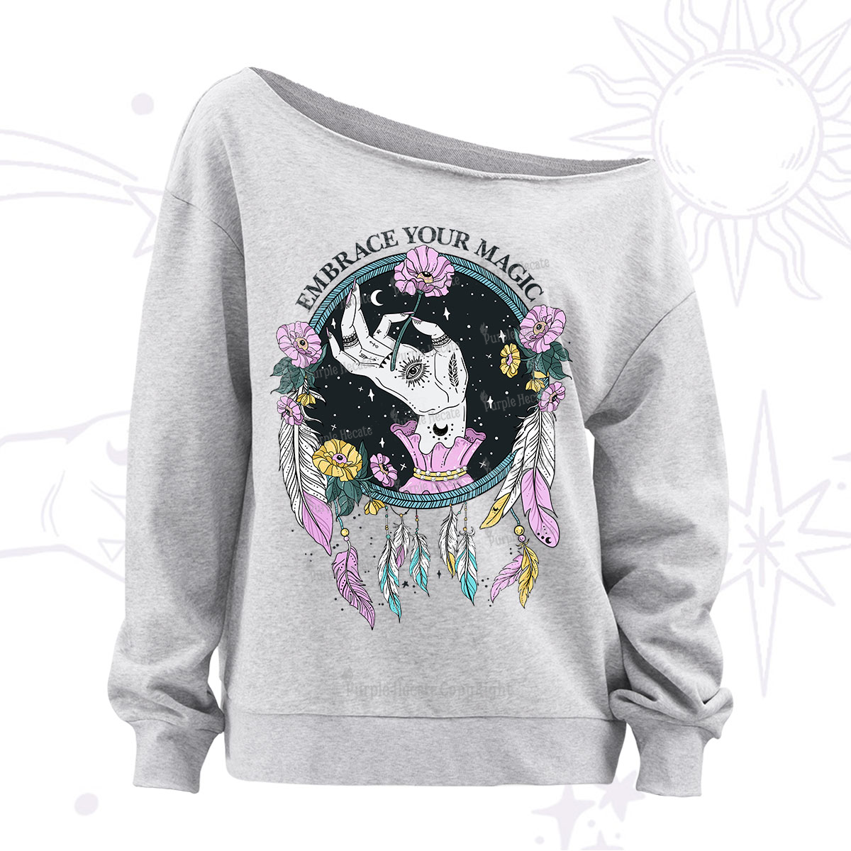 Purplehecate Embrace Your Magic Off The Shoulder Sweatshirt