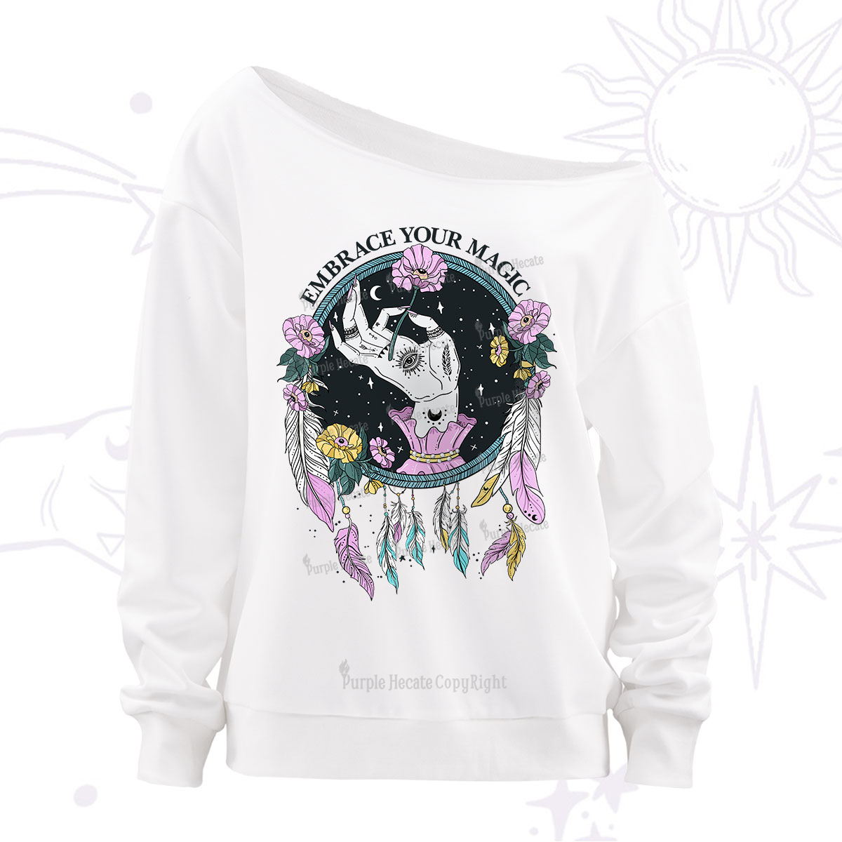 Purplehecate Embrace Your Magic Off The Shoulder Sweatshirt