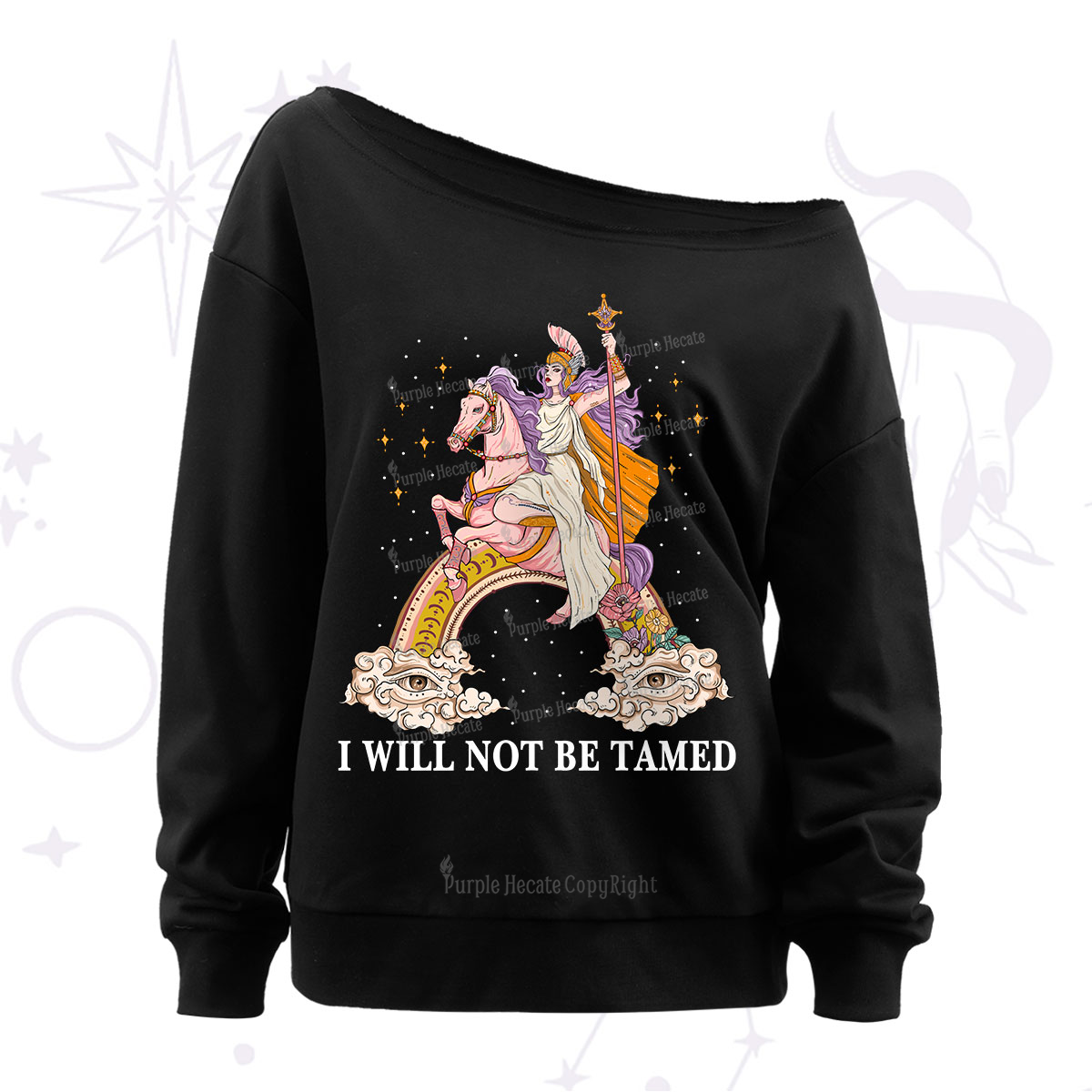 Purplehecate I Will Not Be Tamed Off The Shoulder Sweatshirt