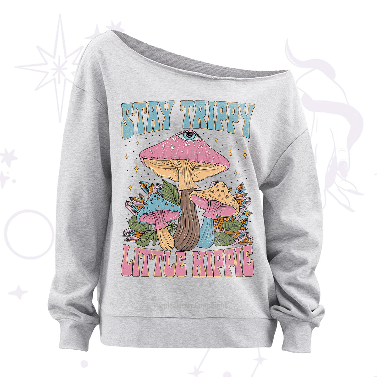 Purplehecate Stay Trippy Little Hippie Mushroom Off The Shoulder Sweatshirt