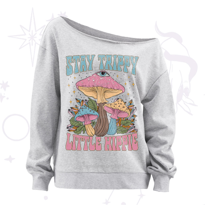 Purplehecate Stay Trippy Little Hippie Mushroom Off The Shoulder Sweatshirt