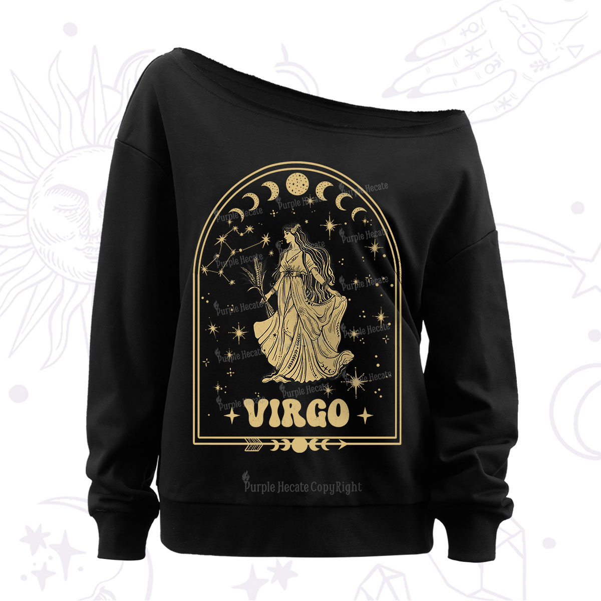 Purplehecate Zodiac Virgo Under the Stars Off The Shoulder Sweatshirt