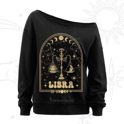Purplehecate Zodiac Libra Under the Stars Off The Shoulder Sweatshirt