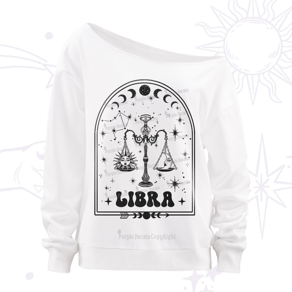 Purplehecate Zodiac Libra Under the Stars Off The Shoulder Sweatshirt