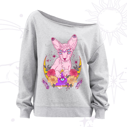 Purplehecate Moon Phase Cat Off The Shoulder Sweatshirt