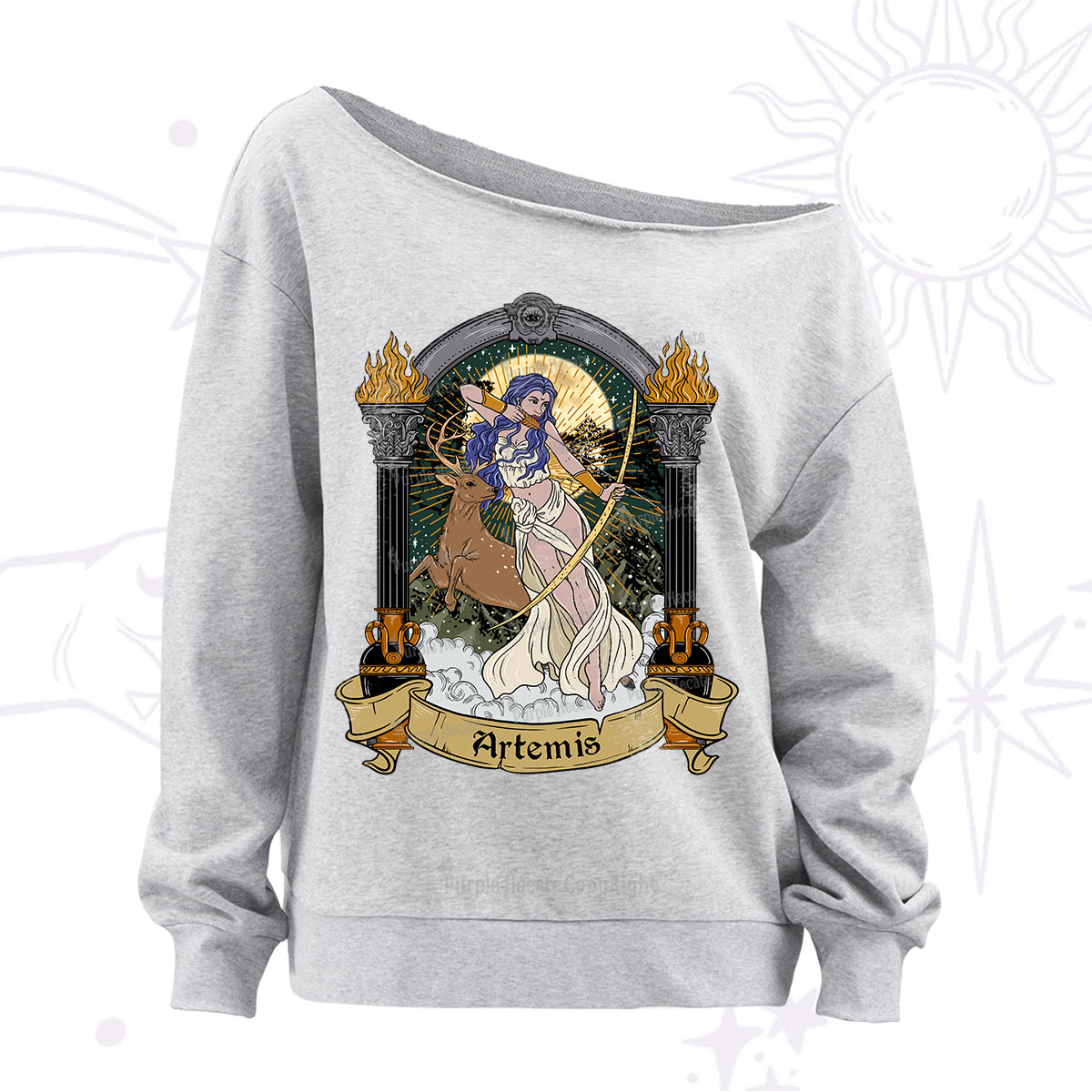 Purplehecate The Huntress Goddess Artemis Off The Shoulder Sweatshirt
