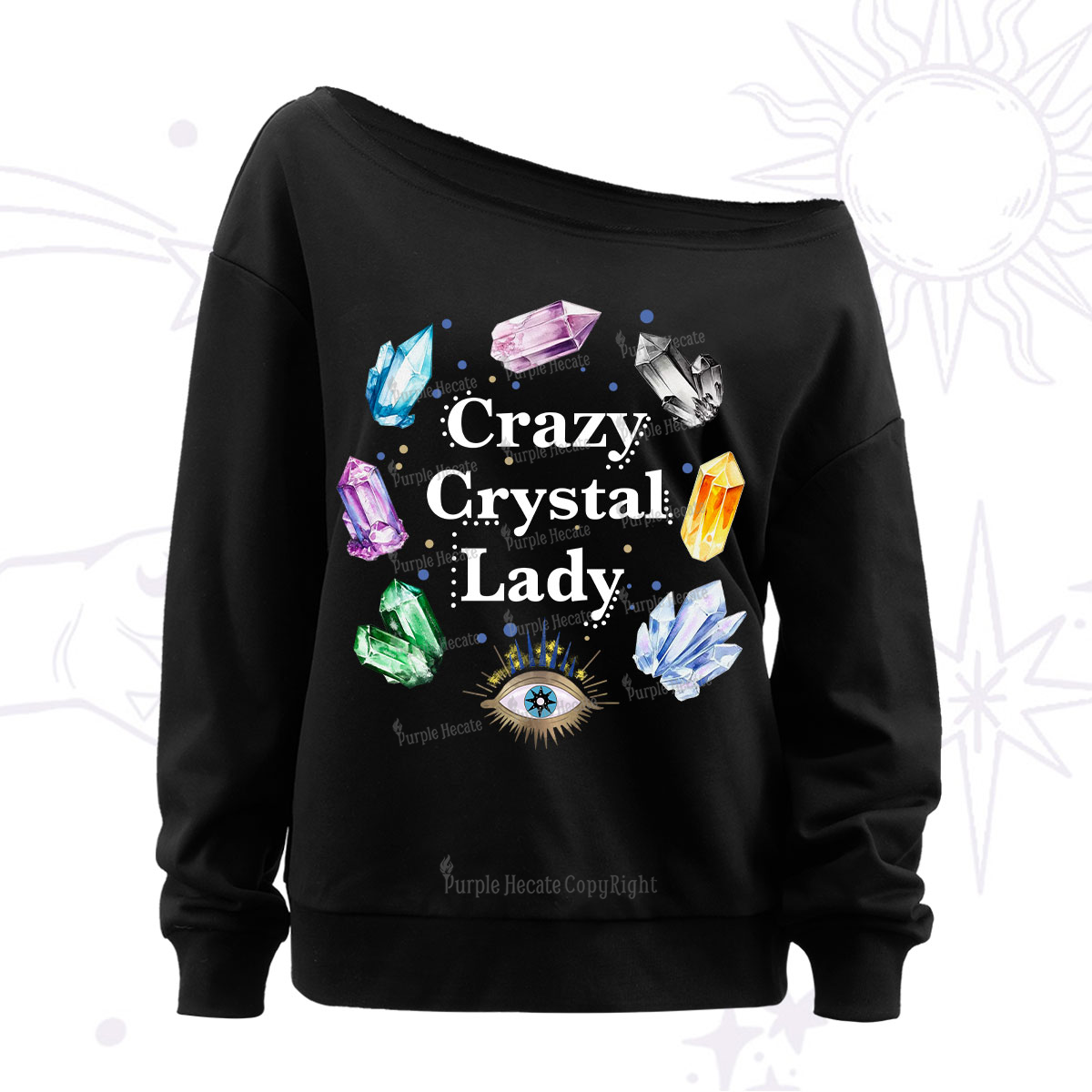 Purplehecate Crazy Crystal Lady Off The Shoulder Sweatshirt