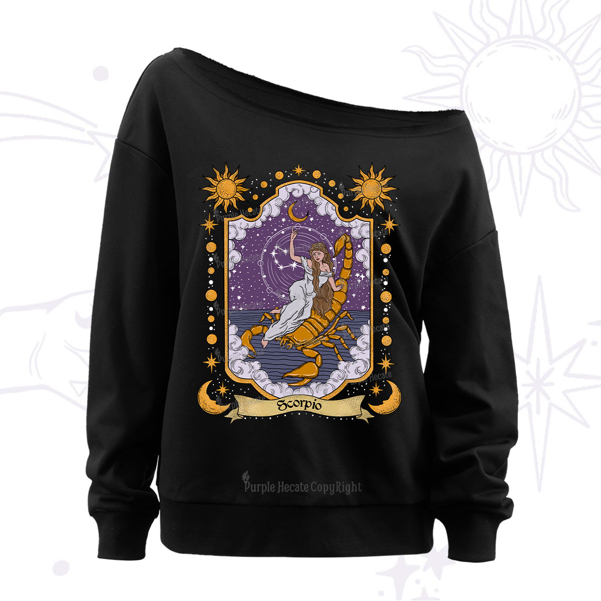 Purplehecate Scorpio Zodiac Off The Shoulder Sweatshirt