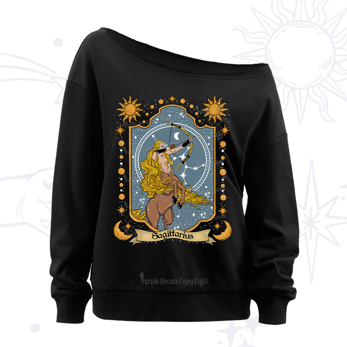 Purplehecate Sagittarius Zodiac Off The Shoulder Sweatshirt