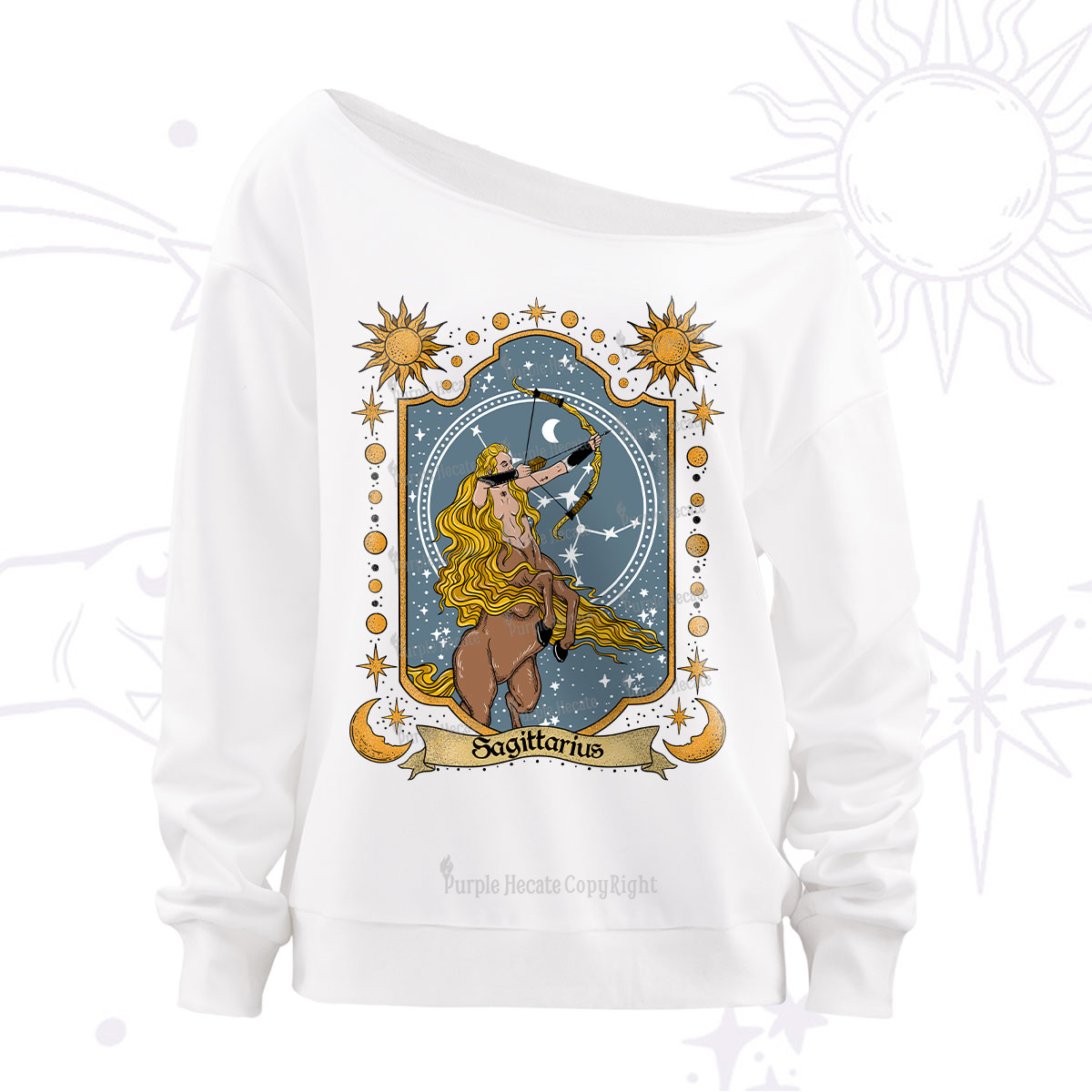 Purplehecate Sagittarius Zodiac Off The Shoulder Sweatshirt