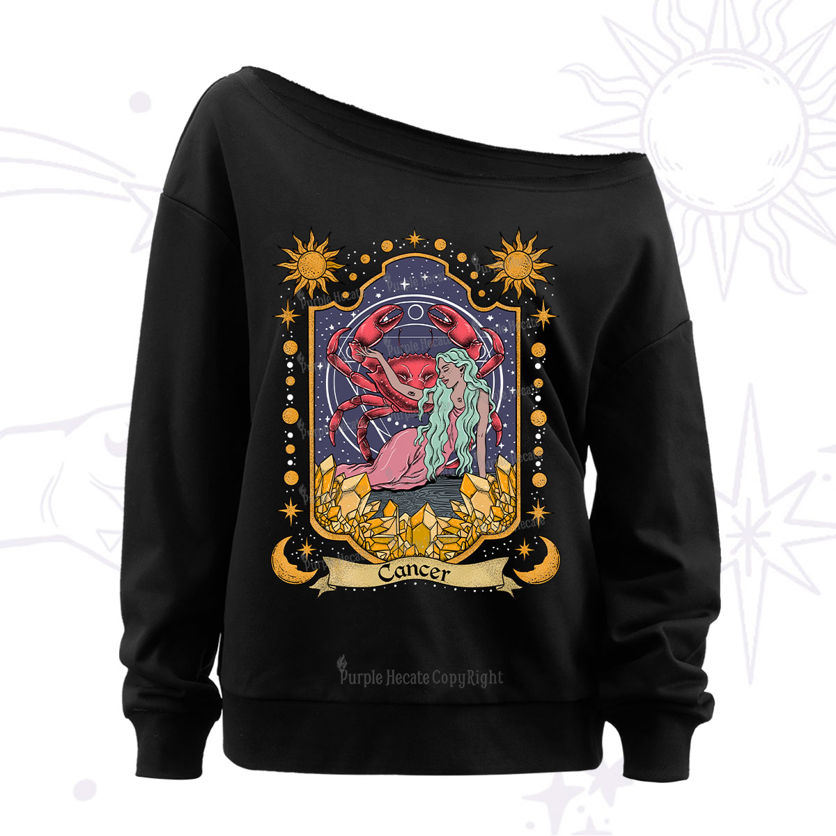Purplehecate Cancer Zodiac Off The Shoulder Sweatshirt