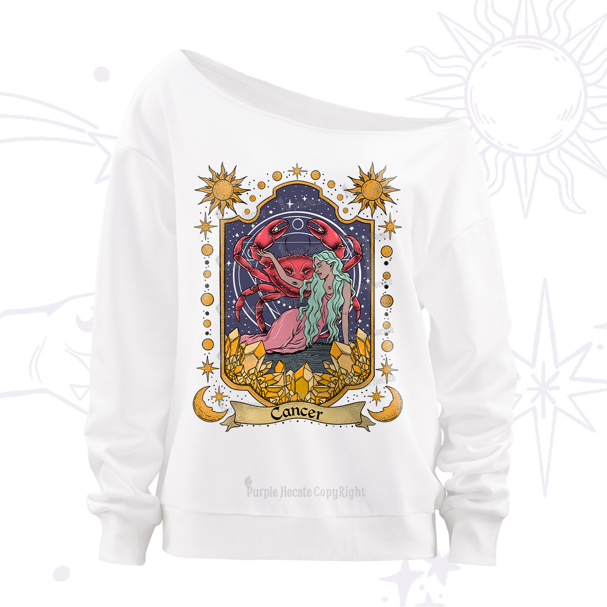 Purplehecate Cancer Zodiac Off The Shoulder Sweatshirt