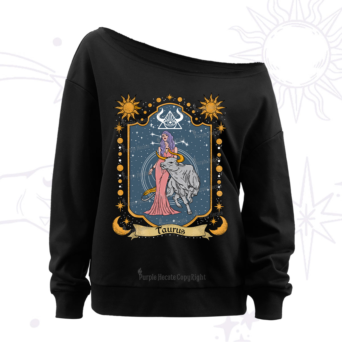 Purplehecate Taurus Zodiac Off The Shoulder Sweatshirt